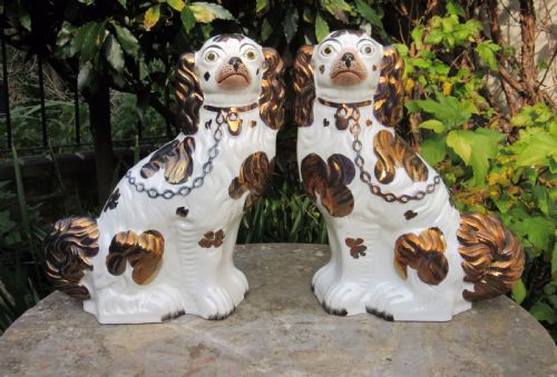 Super Pair of Victorian Copper Lustre Staffordshire Dogs C1860