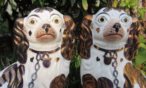 fig 1. SUPER PAIR OF VICTORIAN COPPER LUSTRE STAFFORDSHIRE DOGS c1860
