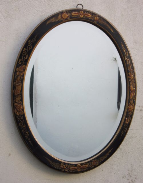 Oval Chinoiserie Lacquered Wall Mirror C1910