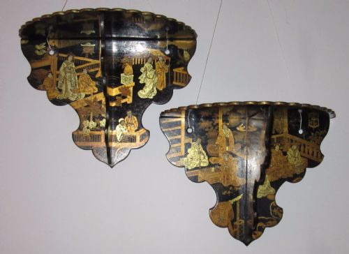 Pair of Folding Lacquered Papier Mache Wall Brackets C1880