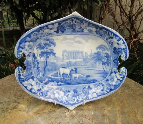 Rare English Blue & White Malmesbury Abbey Dish C1840