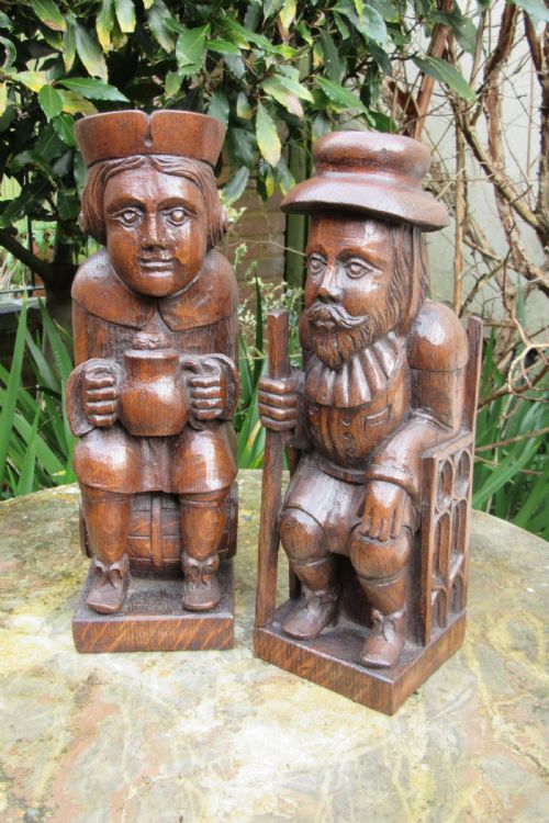 Two Victorian Carved Oak Figures C1880