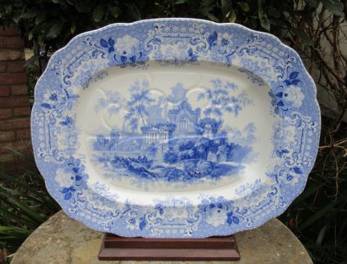 Large Staffordshire Blue & White Verona Serving Plate C1850