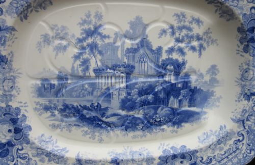 fig 1. LARGE STAFFORDSHIRE BLUE & WHITE VERONA SERVING PLATE c1850