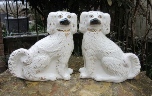 Pair of Staffordshire White & Gilt Dogs C1880
