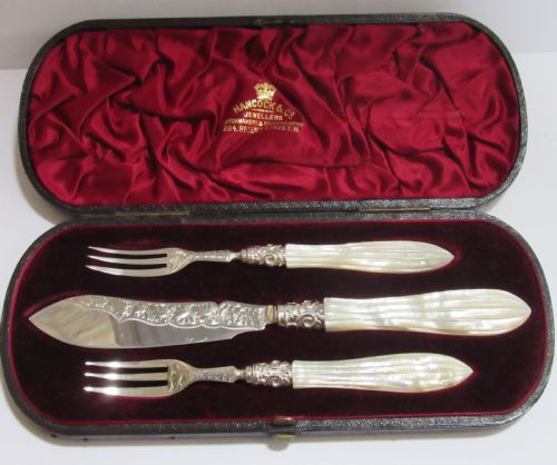George Unite Victorian Silver & Mop Boxed Knife & Forks Birmingham 1880