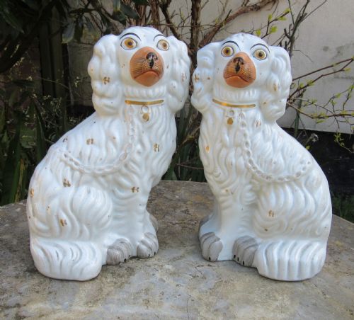 Pair of Victorian White Staffordshire Dogs C1860