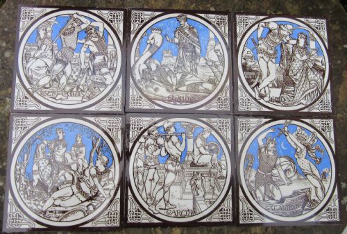 Set of 6 Mintons 'Idylls of the King' Tiles C1880