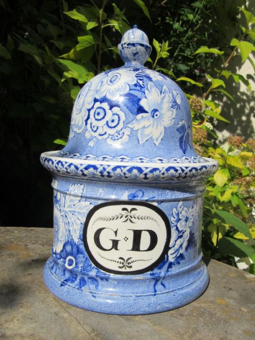 English Blue & White Pottery Jar & Cover C1850