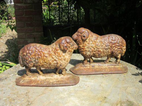 Rare Pair of Cast Iron Sheep Door Stops Doorstops C1860