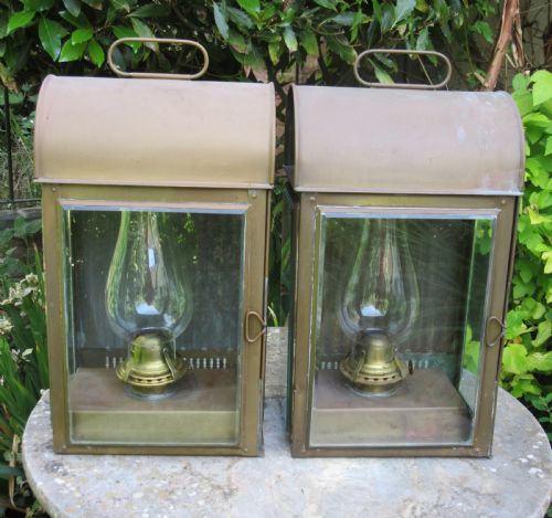 fig 1. PAIR EDWARDIAN WEATHERED BRASS WALL LANTERNS