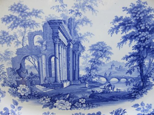 fig 1. ENGLISH BLUE AND WHITE JOHN ROGERS 'ATHENS' SERVING PLATE c1840