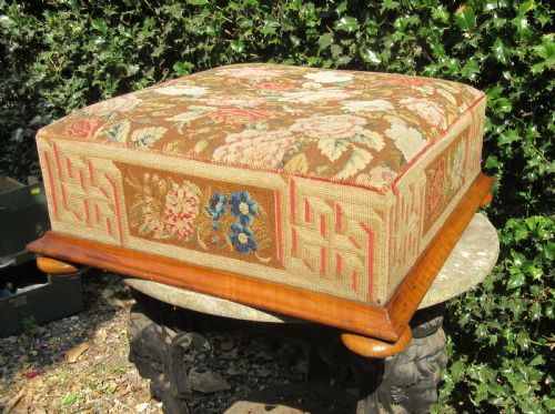 Large Country House Tapestry Footstool Foot Stool C1840