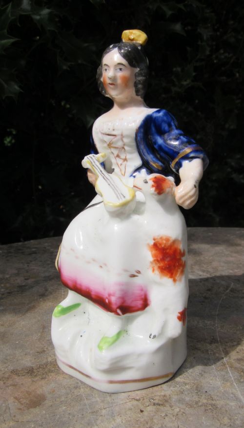 Early Victorian Staffordshire Figure Girl & Sheep C1840