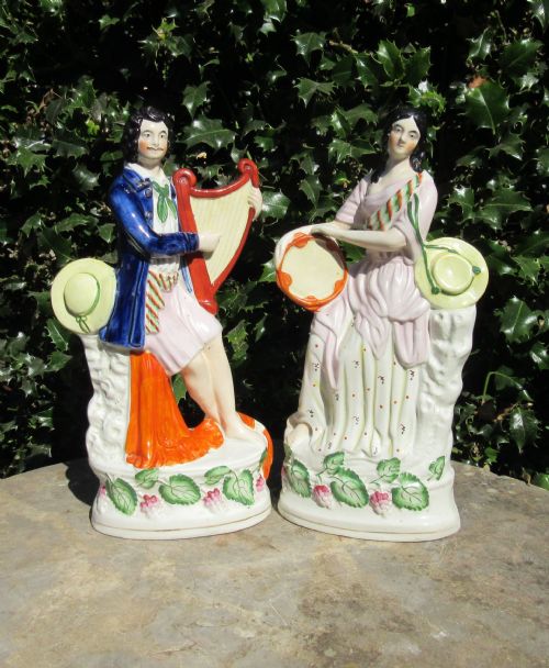 Pair of Victorian Staffordshire Figures of Minstrels C1860
