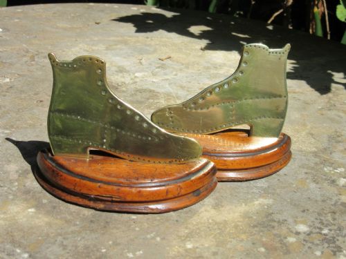 Pair of Victorian Brass Shoe Fireside Ornaments C1880