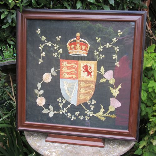 Silk Embroidered Royal Coat of Arms C1880