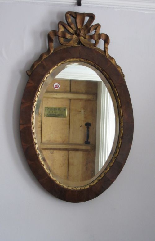 Edwardian Carved Wood Oyster Veneer Mirror