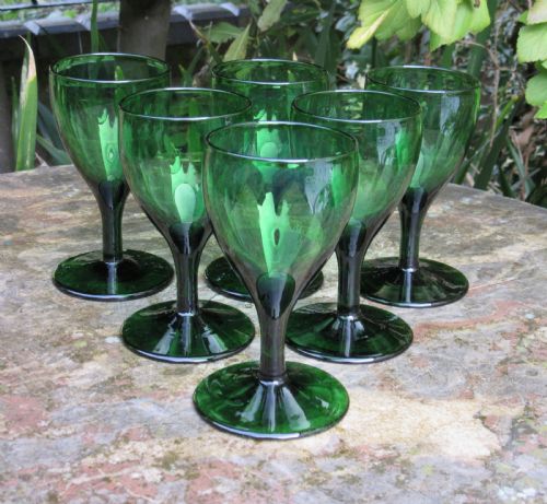 Set of Six Georgian Green Glass Wine Glasses
