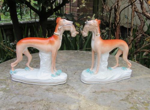 Pair of Victorian Staffordshire Greyhounds C1860