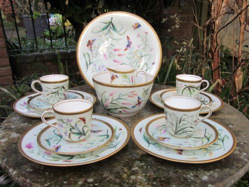 English Hand-decorated Butterfly Tea Set C1860