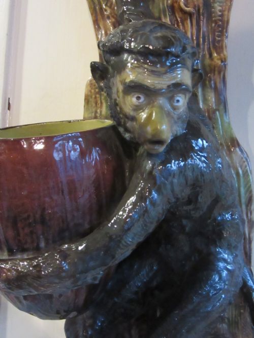 fig 1. VICTORIAN MAJOLICA MONKEY WALL POCKET W & R c1880