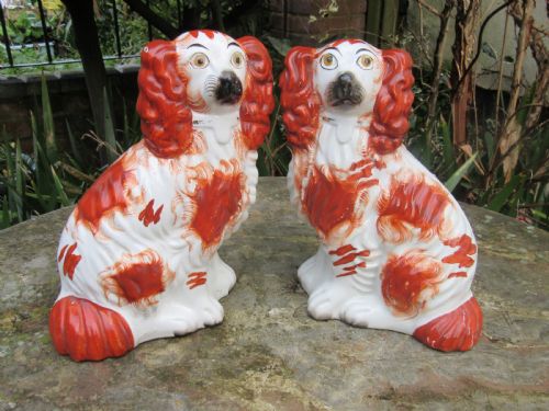 Pair of Red & White Staffordshire Dogs Size 4 C1880
