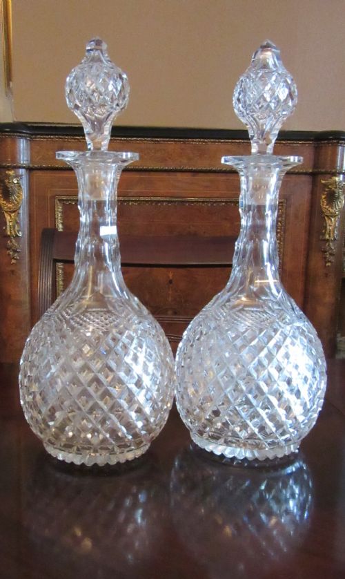 Pair of Heavy Cut Glass Decanters C1860