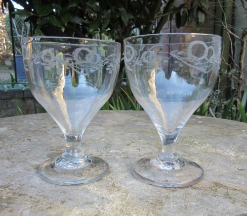 Pair of Georgian Etched Rummers