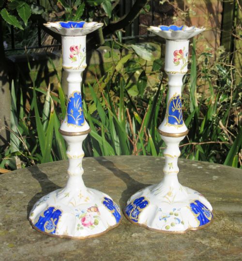 Fine Pair of Bilston Enamel Candlesticks C1780