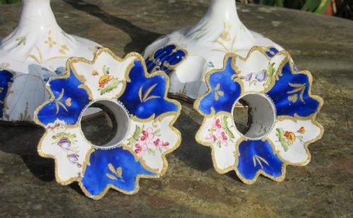 fig 1. FINE PAIR OF BILSTON ENAMEL CANDLESTICKS c1780