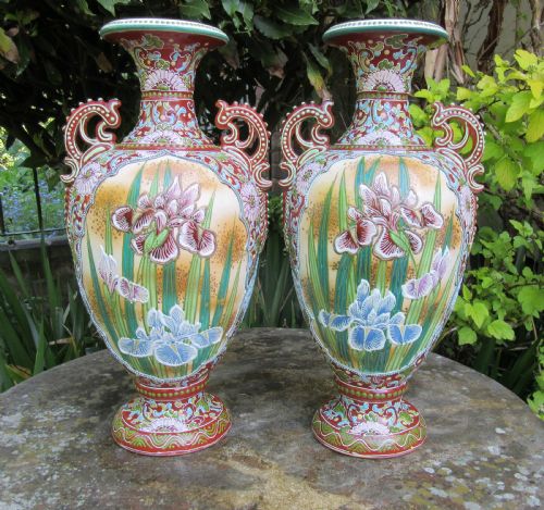 Grand Pair of Oriental Slip-trailed Vases C1900