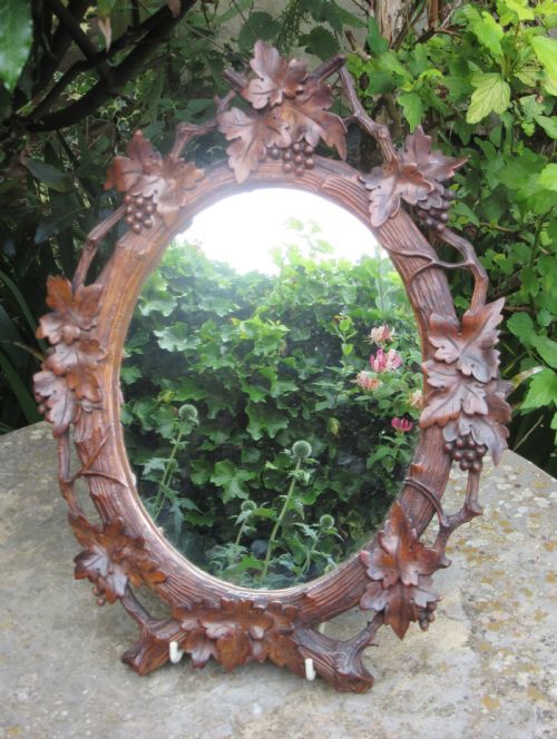 Small Victorian Carved Wood Black Forest Hanging Mirror C1900