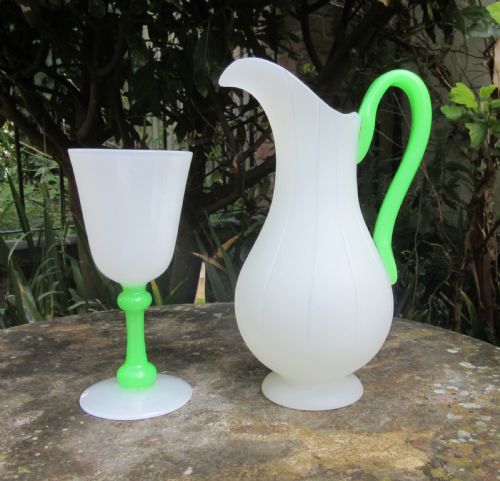 Victorian Opaline Glass Jug & Goblet