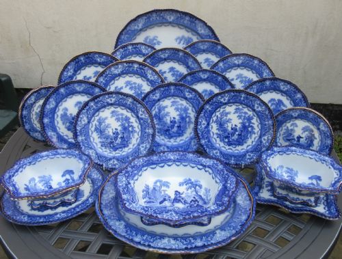 Doulton Watteau Flow Blue Dinner Service C1890