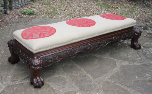 Carved Wood Chinoiserie Long Stool