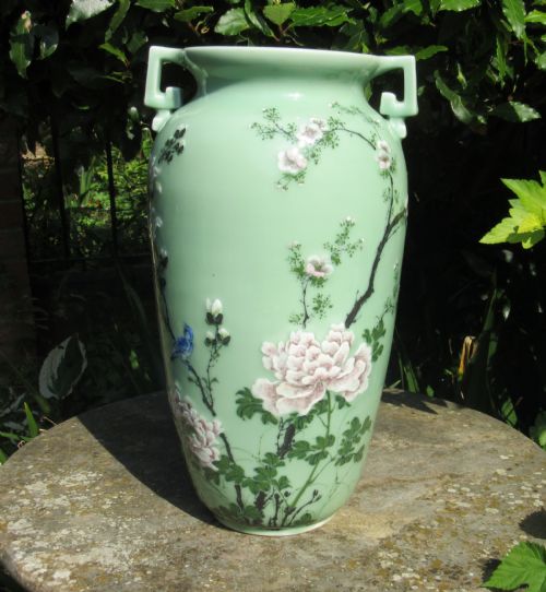 Large Oriental Celadon Ground Porcelain Vase C1910