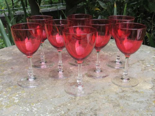 Set of 8 Victorian Cranberry Wine Glasses