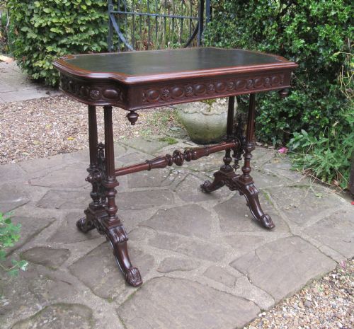 SUPER CARVED OAK WRITING TABLE C1860 - ADDITIONAL PHOTO 1