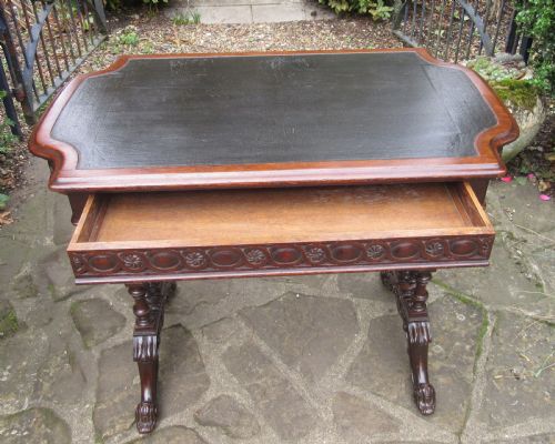 SUPER CARVED OAK WRITING TABLE C1860 - ADDITIONAL PHOTO 3