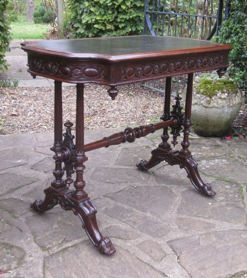 SUPER CARVED OAK WRITING TABLE C1860 - ADDITIONAL PHOTO 6
