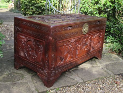 fig 1. ORIENTAL CARVED CAMPHOR WOOD CHEST