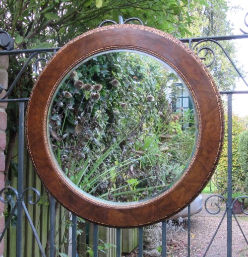 Walnut & Gilt Circular Wall Mirror