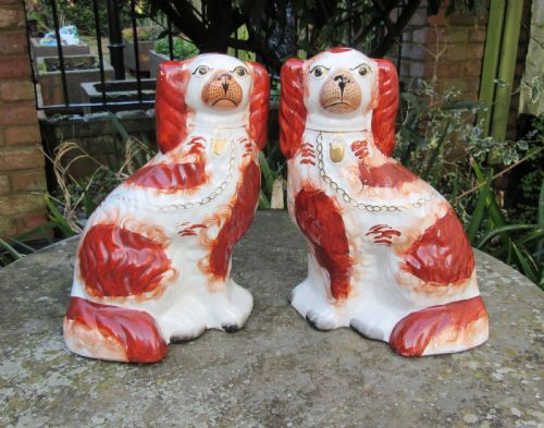 Good Pair of Victorian Staffordshire Red & White Dogs C1860