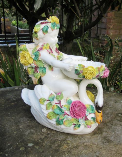 Porcelain Cherub & Swan Figure C1860
