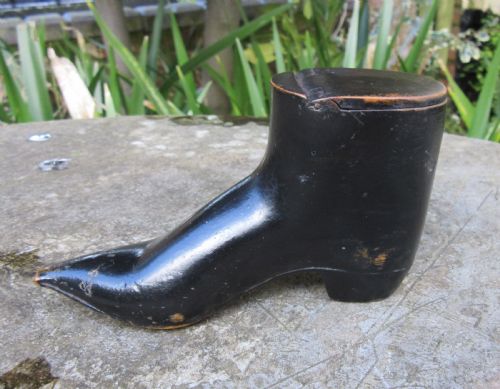 Antique Treen Ebonised Snuff Shoe