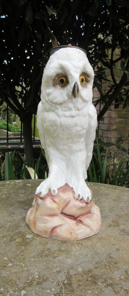 German Porcelain Owl Oil Lamp Base C1880