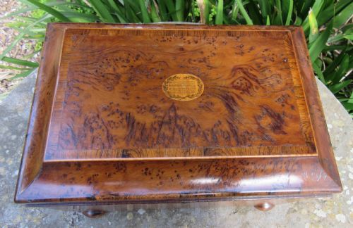 fig 1. FINE GEORGIAN BURR YEW 'AULD LANG SYNE' WORK BOX