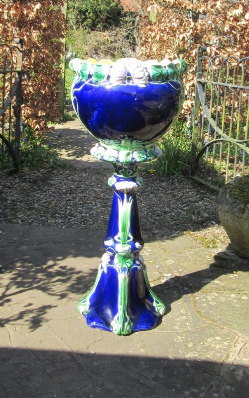 Good Art Nouveau Majolica Waterlily  Jardiniere & Stand