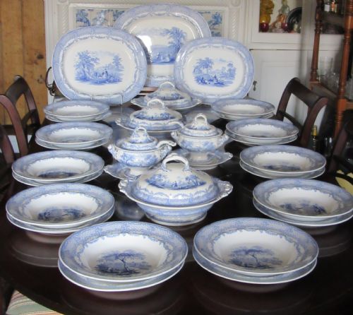 Large Ridgway Humphrey's Clock Blue & White Dinner Service C1840